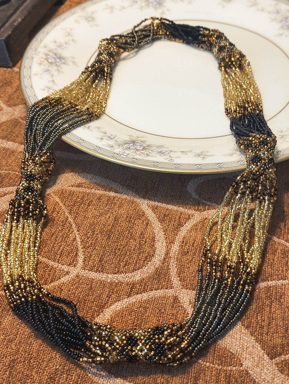 Vtg Zulu Czech Glass Seed Bead Fall Colors Multistrand Woven Handcrafted Boho